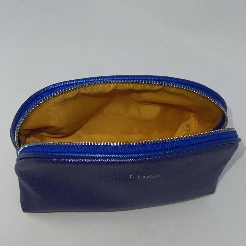 La mer purple‎ Blue metallic Dome cosmetic bag Orange Inside